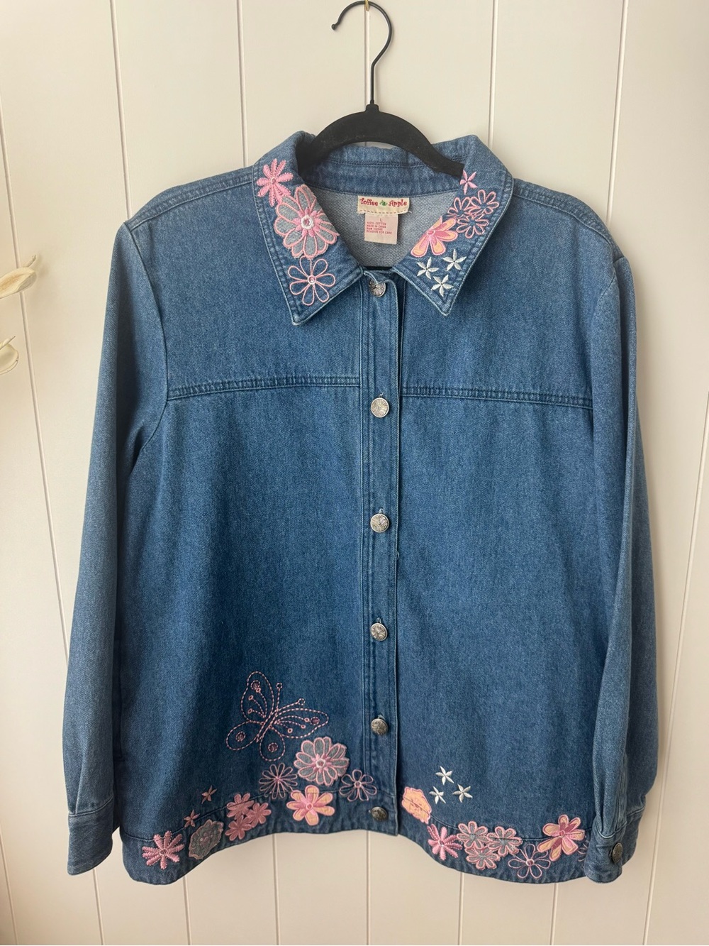 Toffee Apple Denim Y2K Embroidered Floral Butterfly Button Up Chore Jacket L